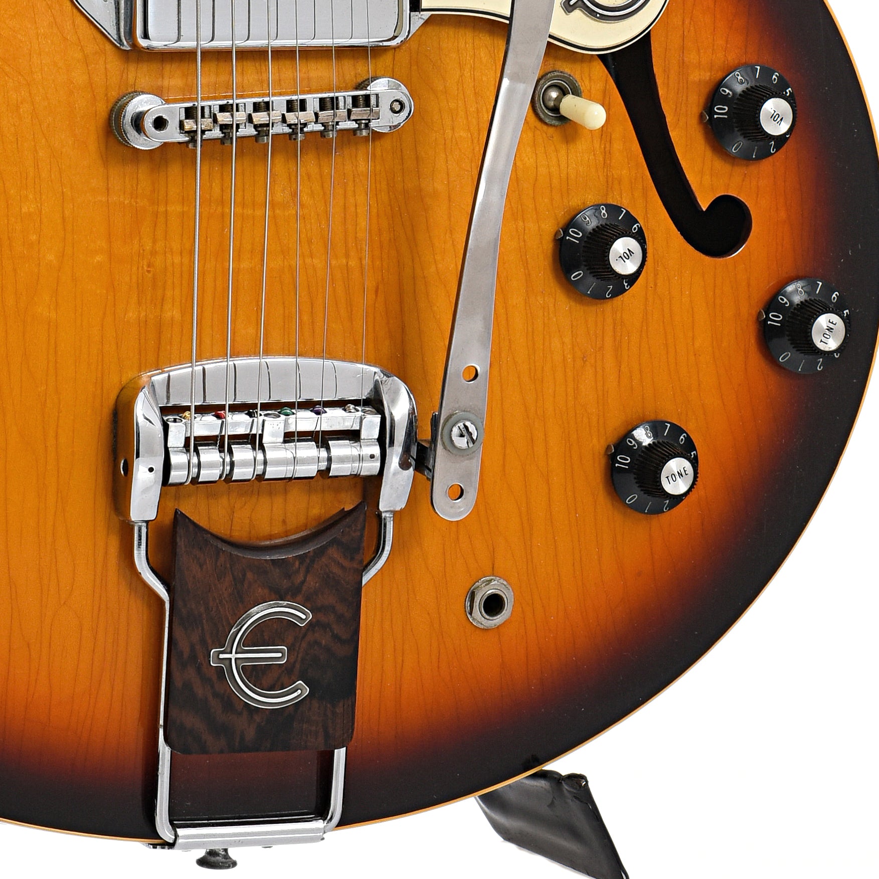 Tailpiece, bridge and controls of Epiphone E230TD Casino Hollowbody Electric Guitar (1967)