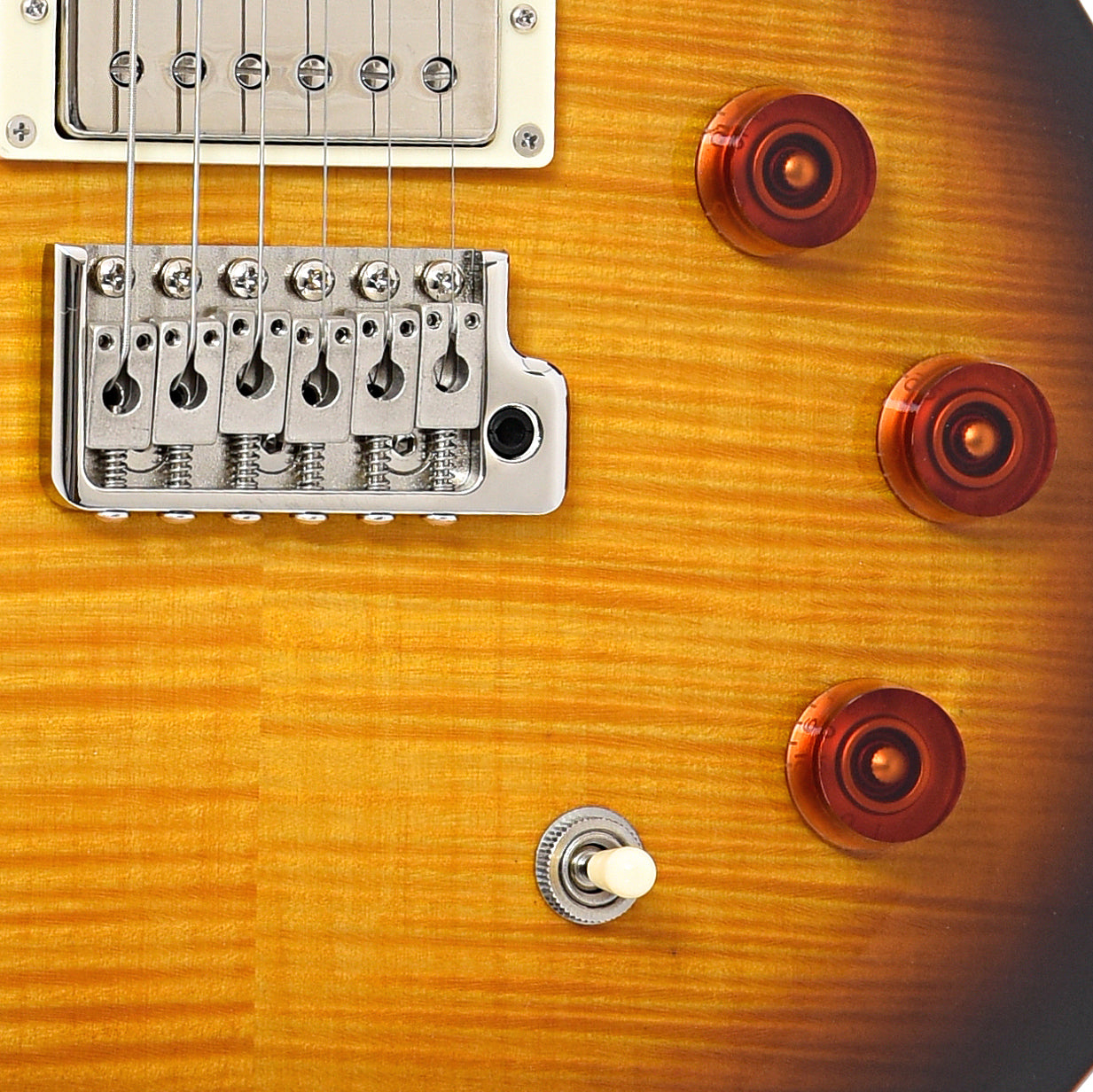 Bridge and controls of PRS SE DGT, McCarty Tobacco Sunburst