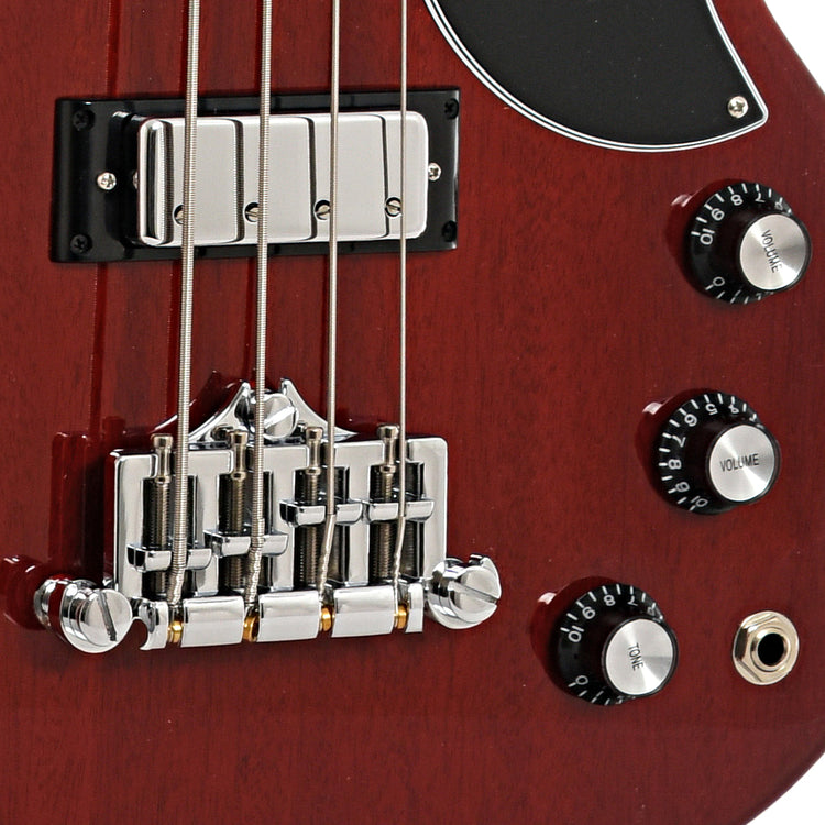 Bridge, bridge pickup and controls of Gibson SG Bass