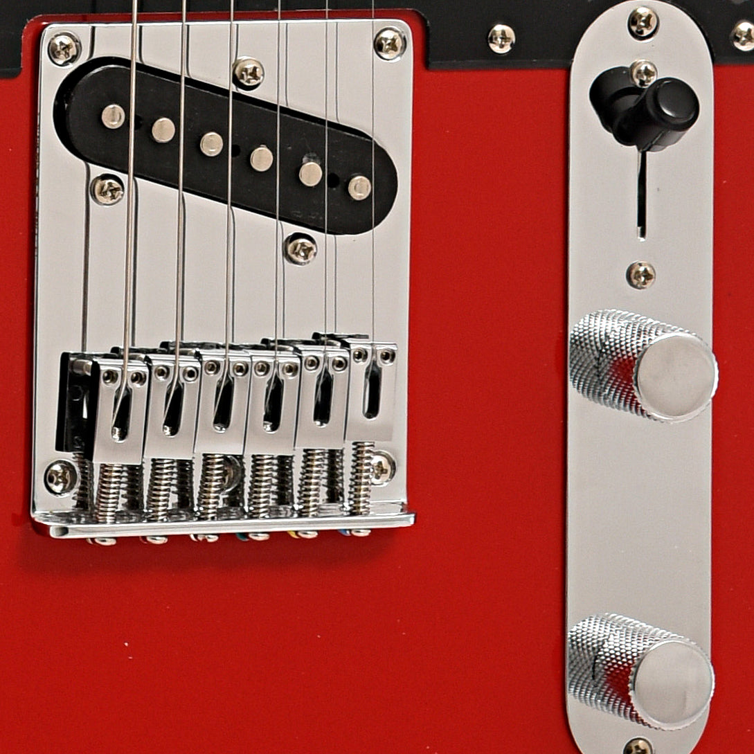 Bridge and controls of Squier Sonic Telecaster, Torino Red
