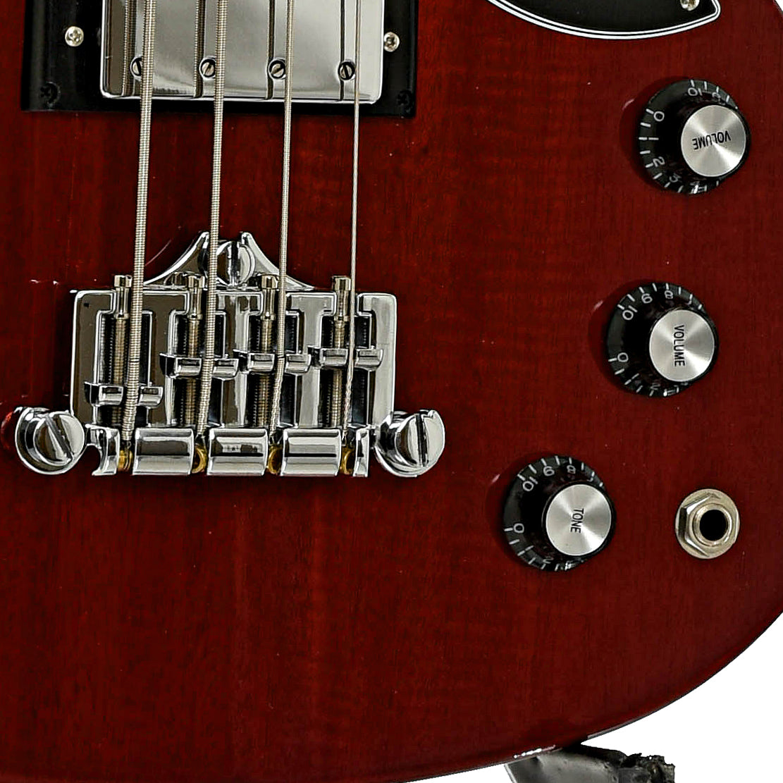 Bridge and controls of Gibson SG Standard Electric Bass 