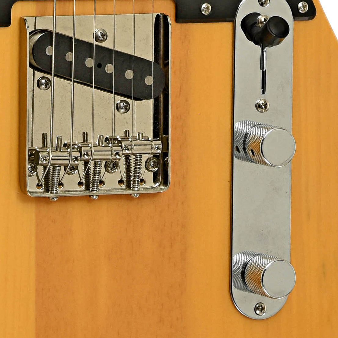 Bridge and controls of Squier Classic Vibe 50 Telecaster Electric Guitar 