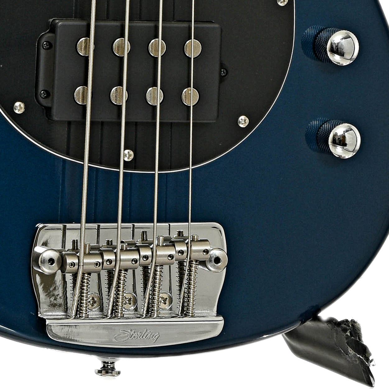 Bridge and controls of Sterling by Music Man Sterling Electric Bass, Blue Pearl