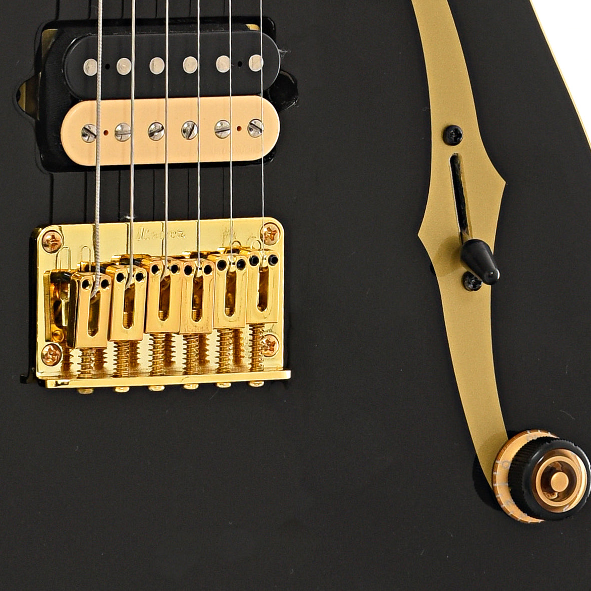 Bridge and controls of Ibanez Paul Gilbert Signature PGM50 Electric Guitar, Black