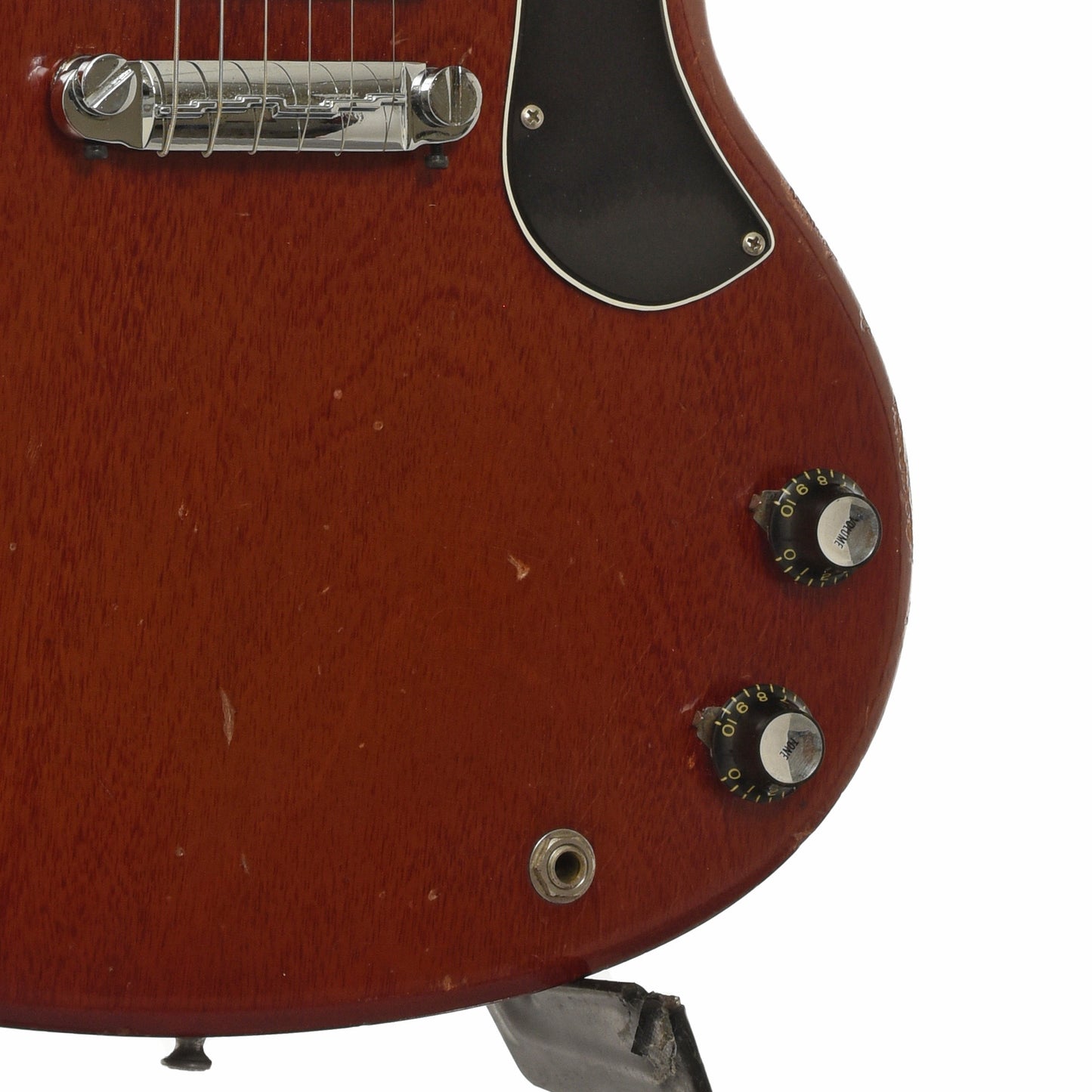 Bridge and controls of Gibson SG Junior Electric Guitar