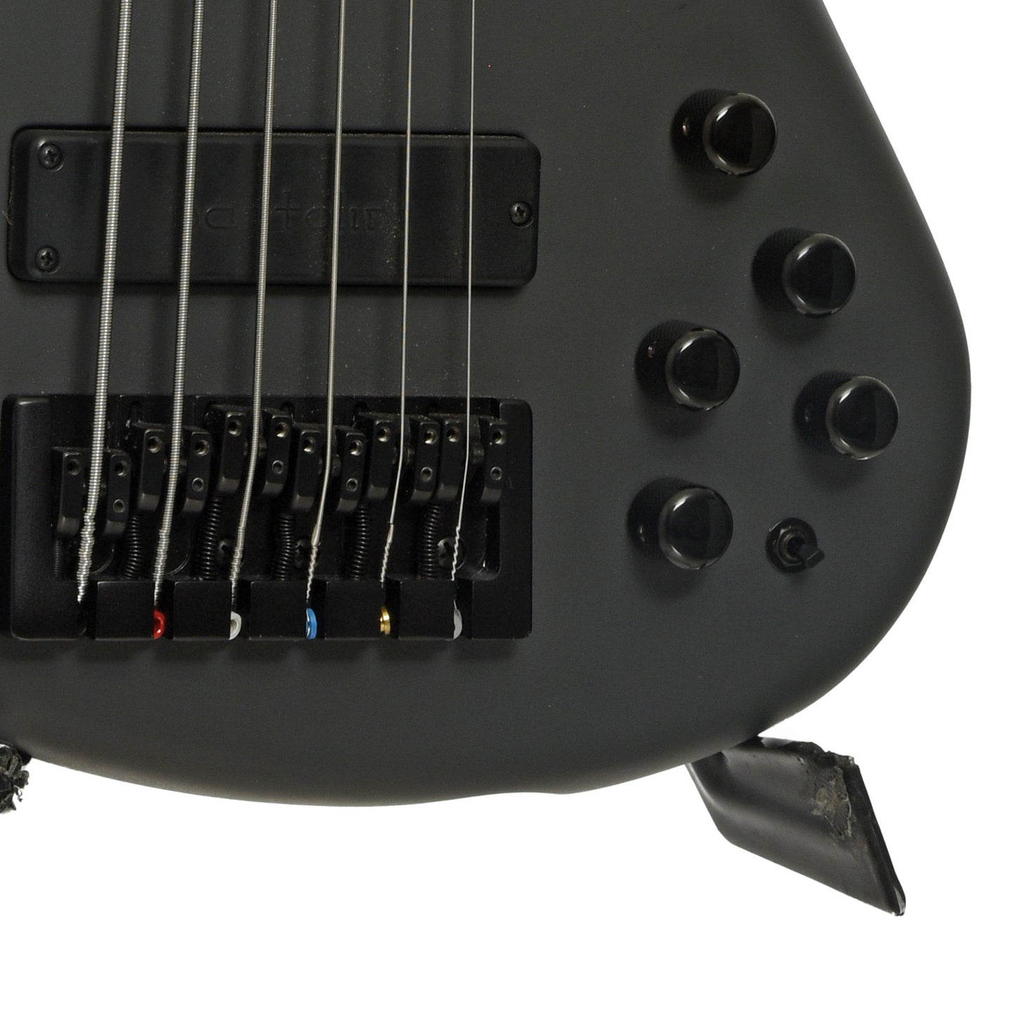 Bridge and controls of MTD 630-24 Short Scale 6-String Electric Bass