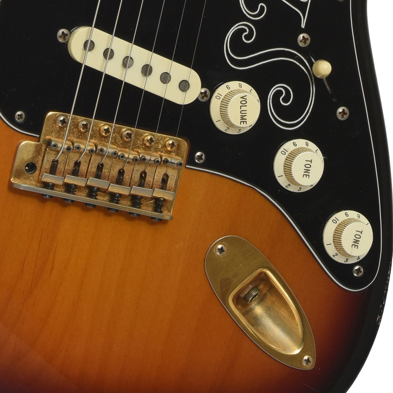 Bridge and controls of Fender SRV Stratocaster Electric Guitar