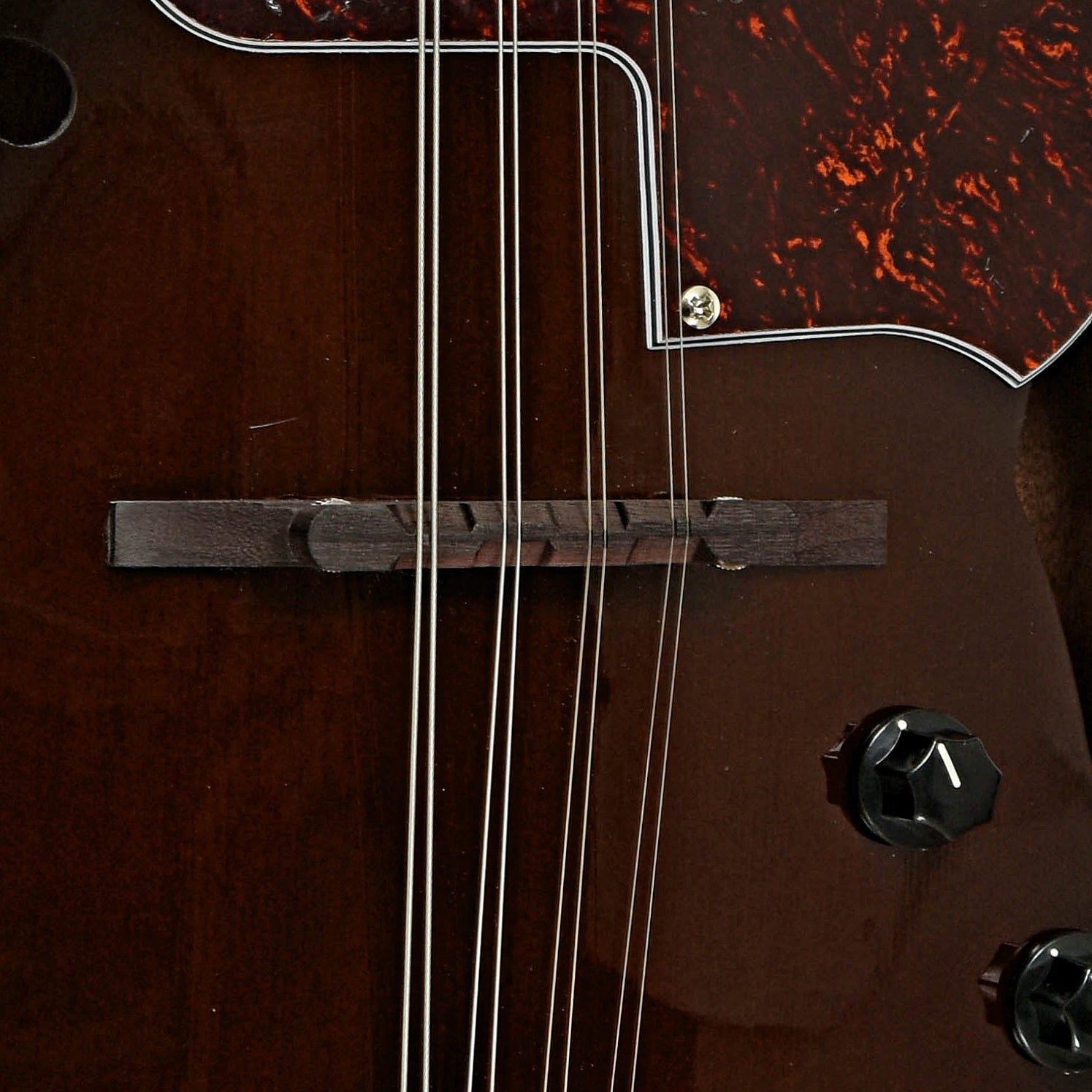 Bridge of Ibanez M510E Acoustic-Electric A-Style Mandolin, Dark Violin Sunburst