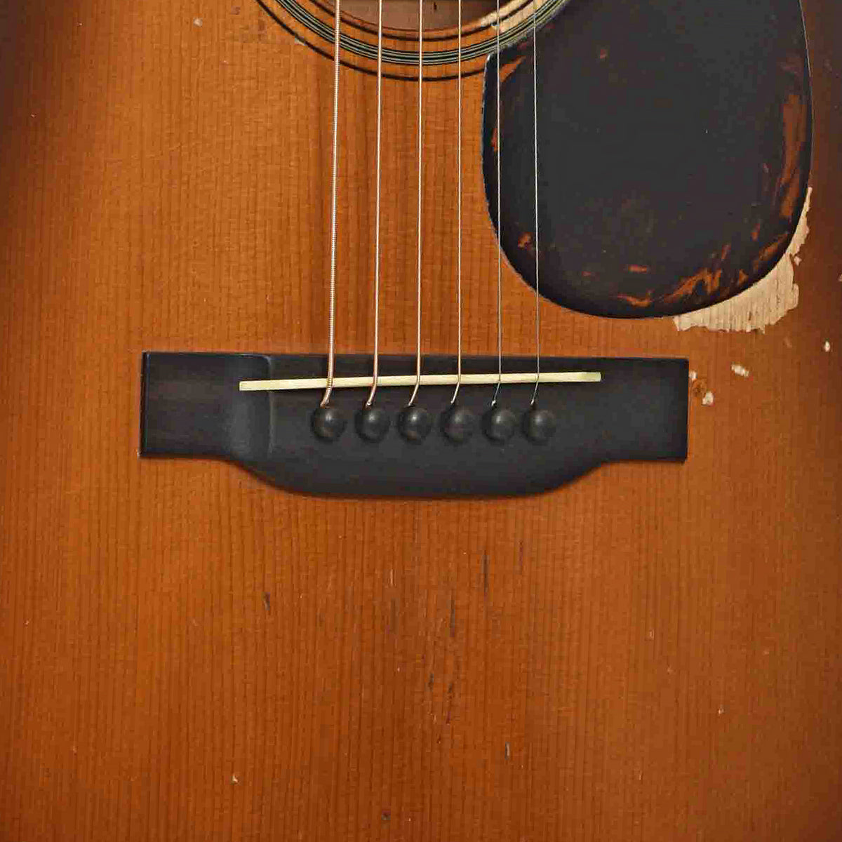 Bridge of Pre-war Guitars Co. Dreadnought Mahogany Acoustic Guitar & Case, Level 1 Shade Top