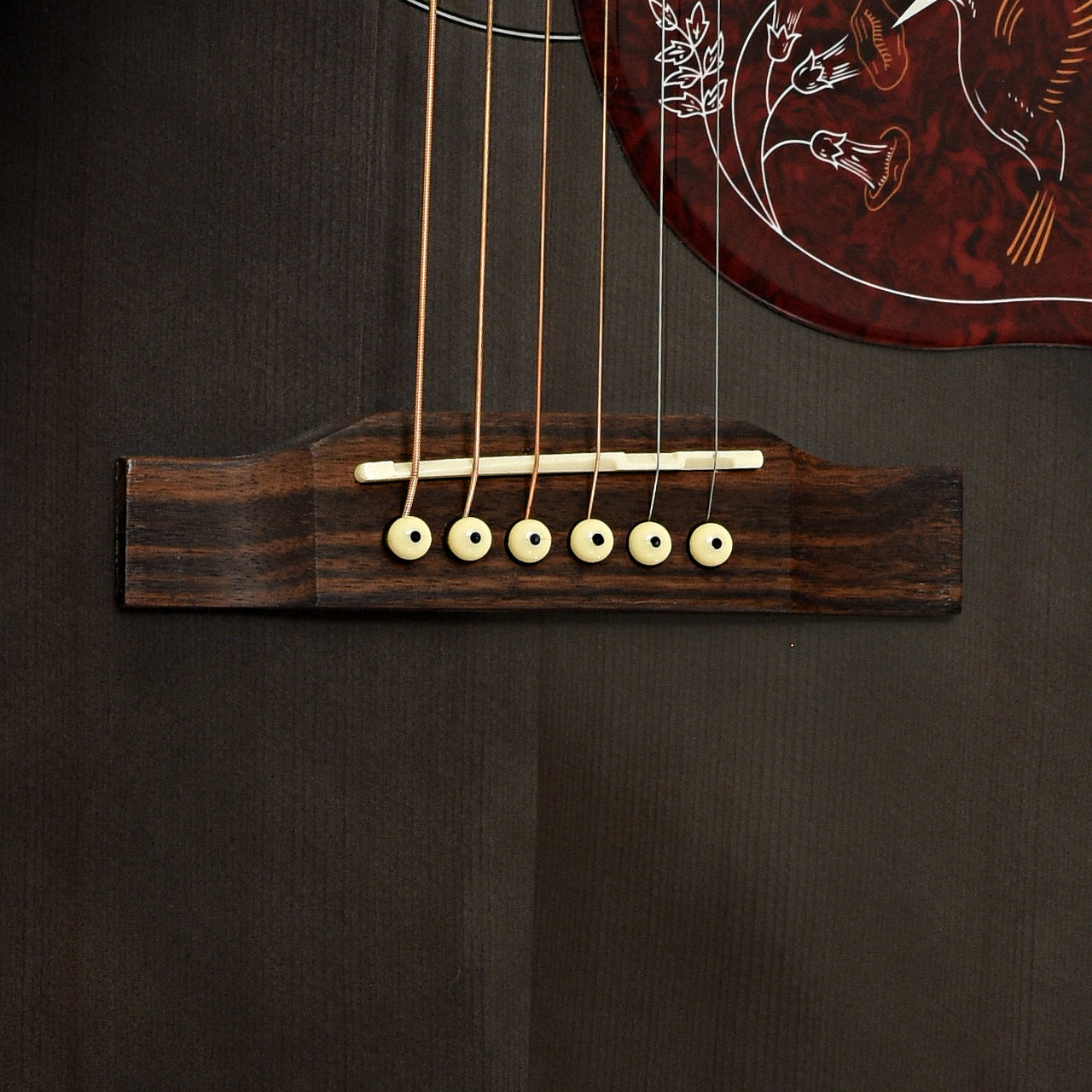 Bridge of Epiphone Hummingbird Studio Acoustic-Electric Guitar                                                                                    