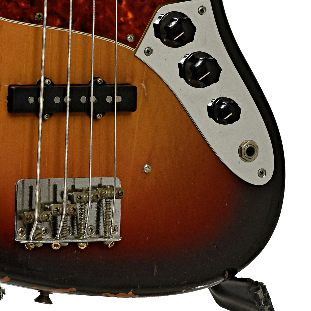 Bridge and controls of Fender Jazz Electric Bass 