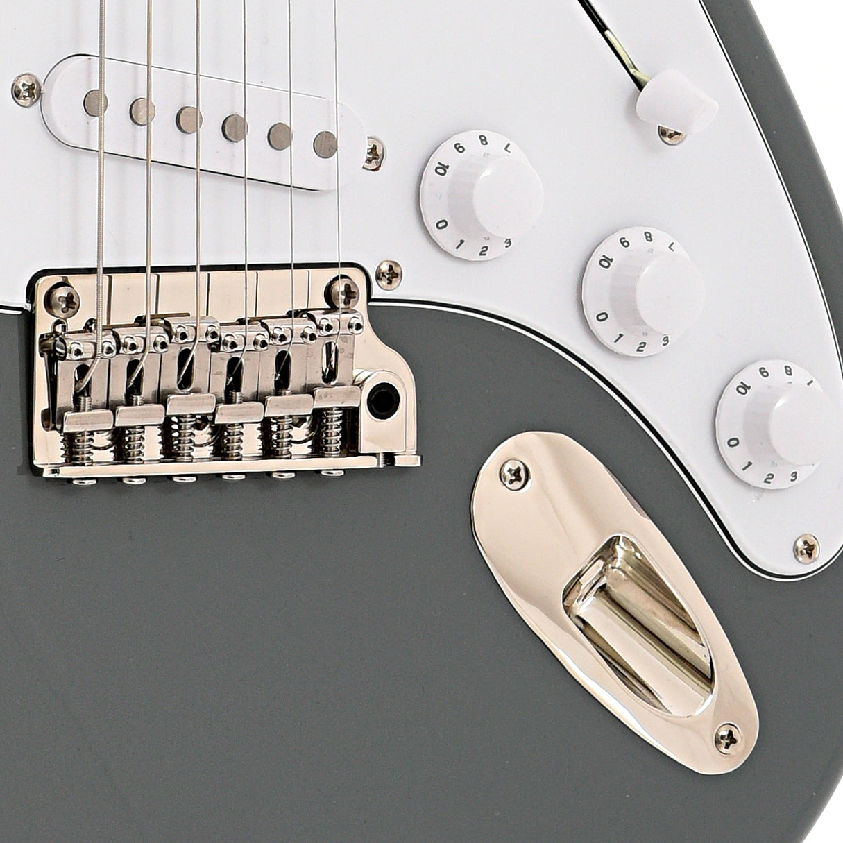 Bridge and controls of PRS SE Silver Sky Electric Guitar, Storm Gray