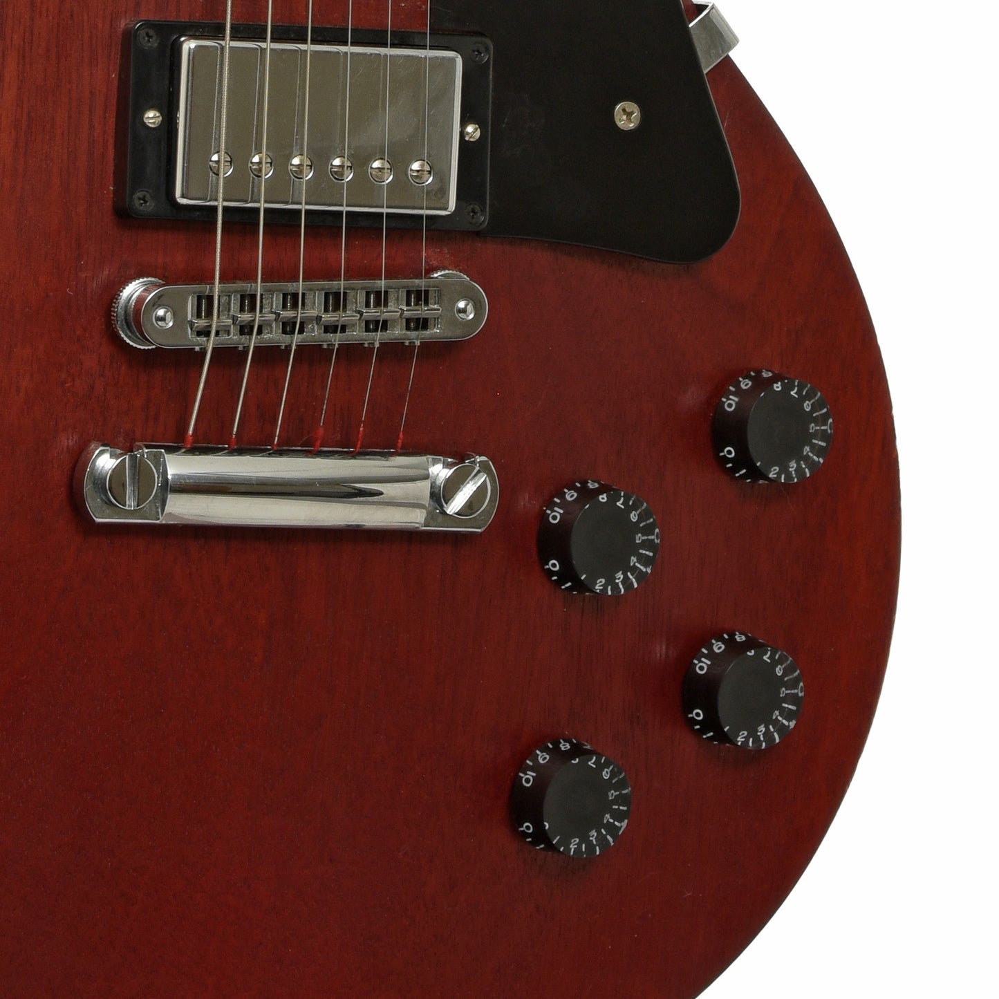 Bridge and controls of Gibson Les Paul Studio Faded Electric Guitar