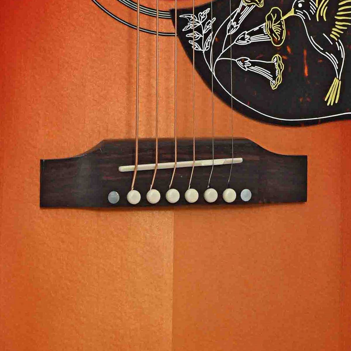 Bridge of Gibson Hummingbird Standard Acoustic Guitar & Case, Vintage Cherry Sunburst (HiFi Pickup)