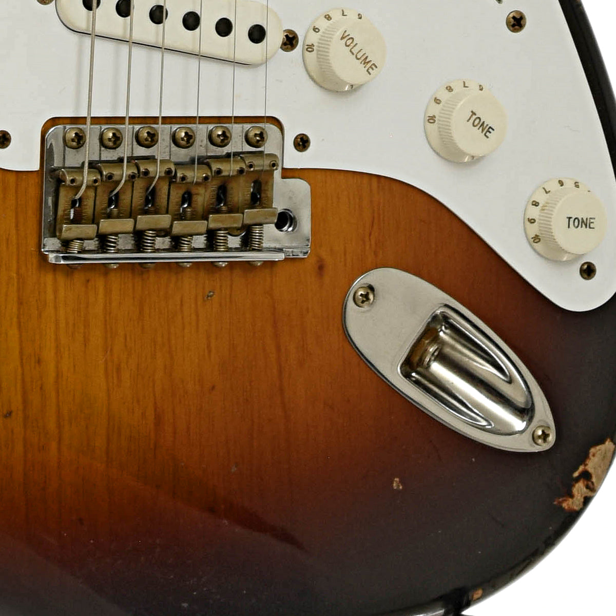 Bridge and controls of Fender Custom Shop  70th Anniversary Relic Stratocaster Electric Guitar