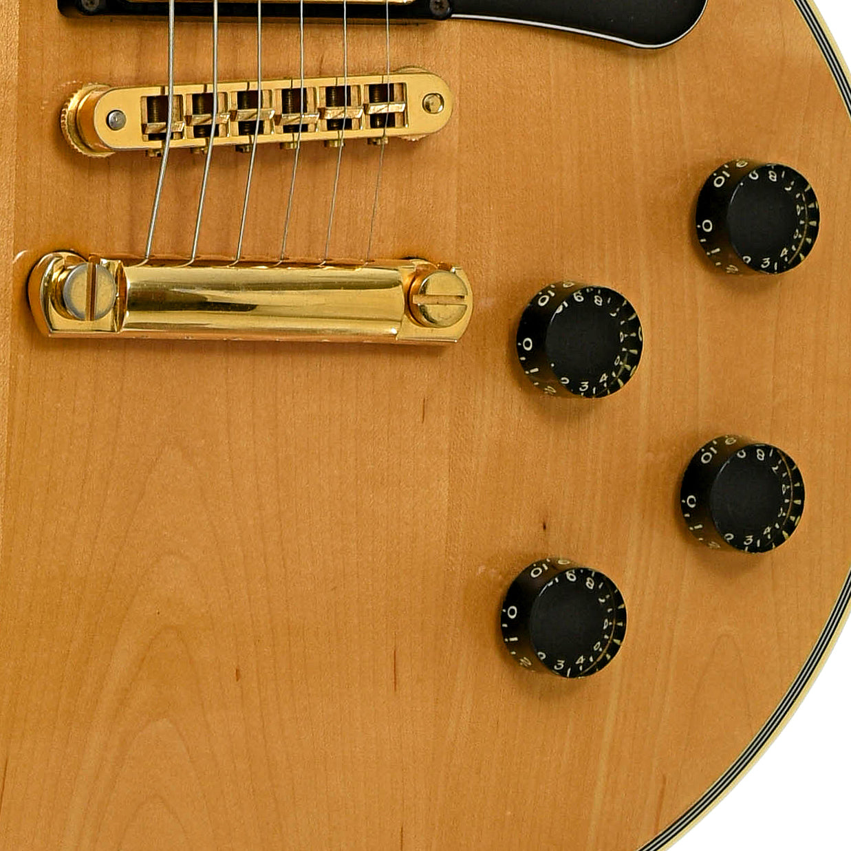 Bridge and controls of Gibson Les Paul Custom Electric Guitar