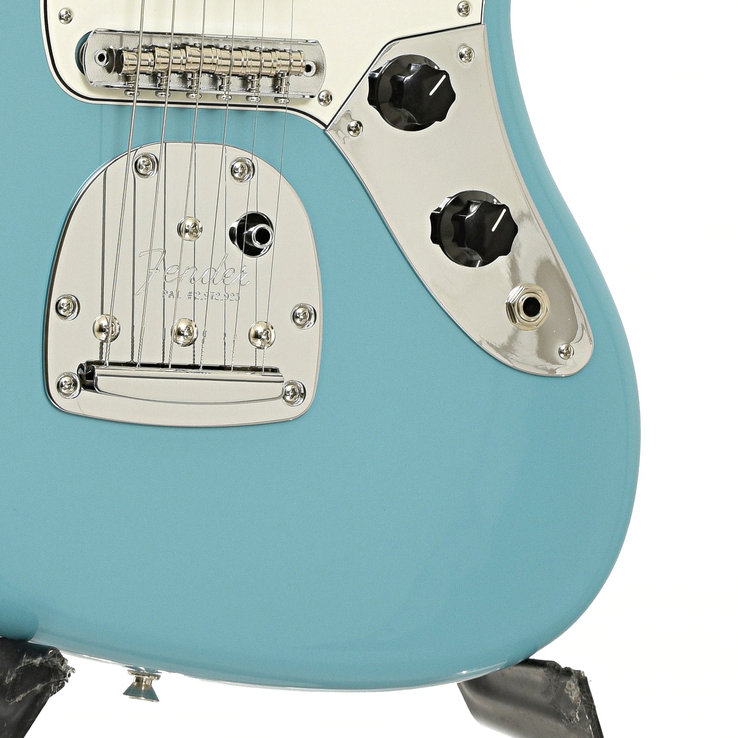 Bridge and controls of Fender Player II Jaguar Electric Guitar, Aquatone Blue