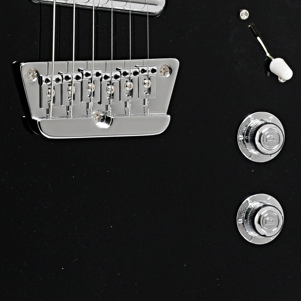 Bridge and controls of Danelectro '59 Triple Divine Electric Guitar, Black