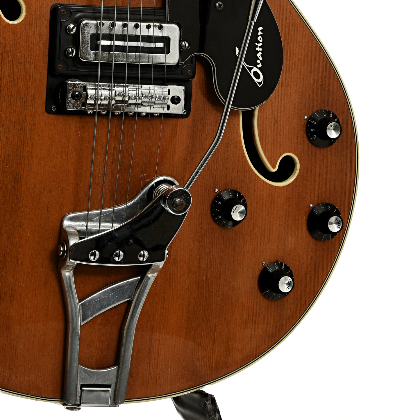 bridge and controls of Ovation 1232-4 Hollowbody Electric Guita