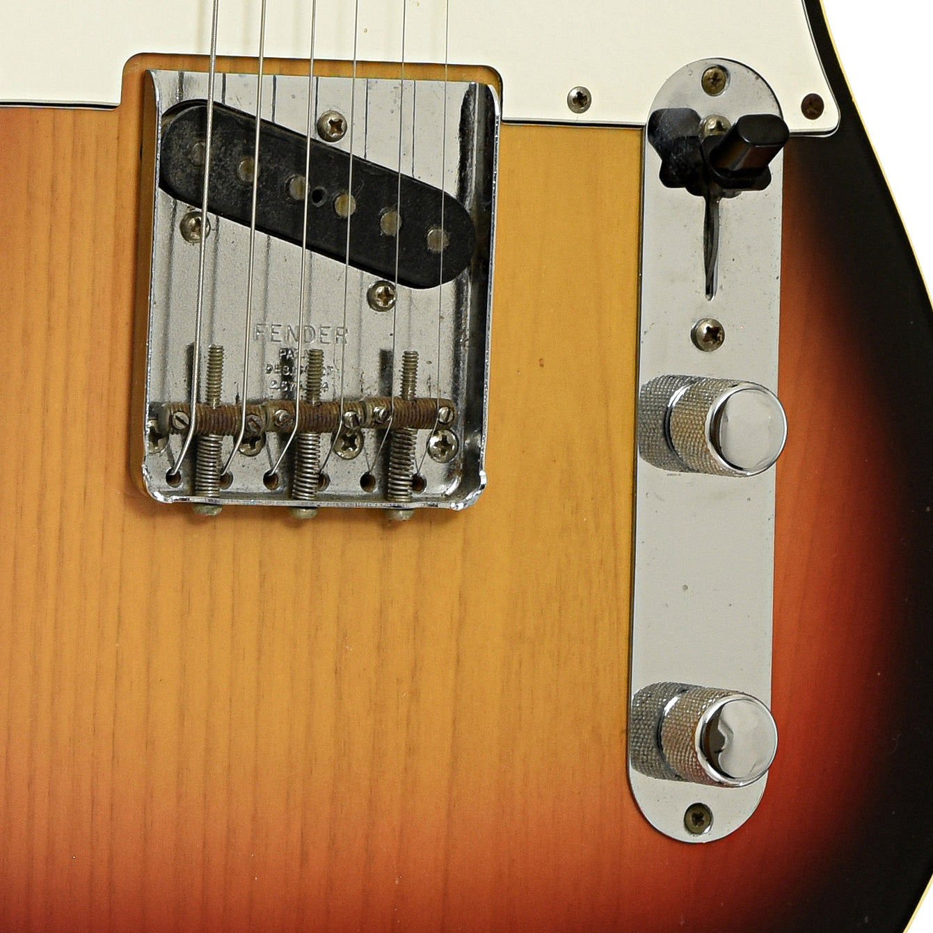Bridge and controls of Fender Telecaster Custom Electric Guitar