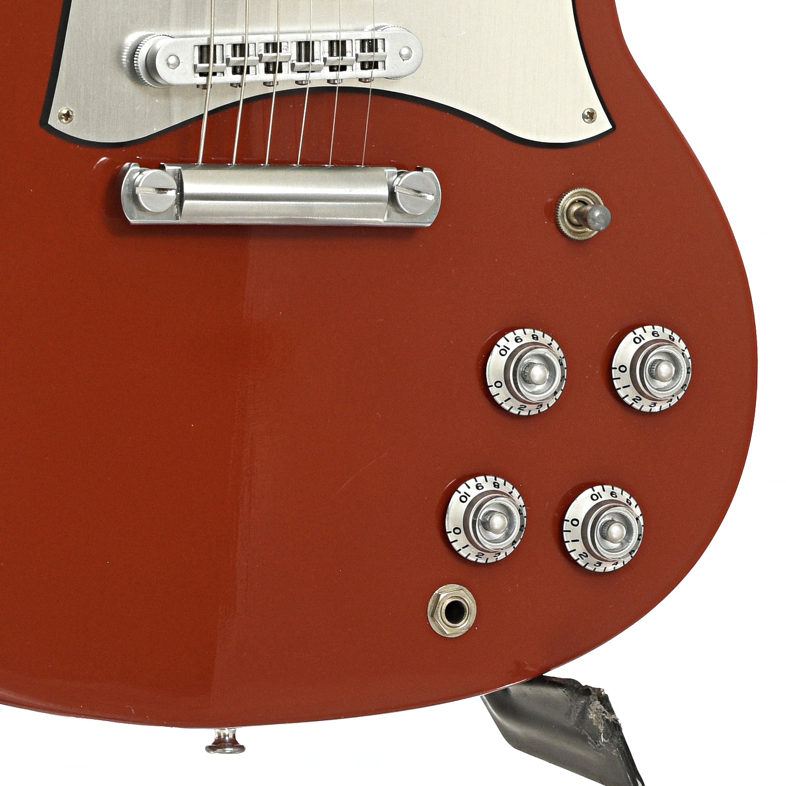 Bridge and controls of Gibson Limited Edition SG Platinum Electric Guitar