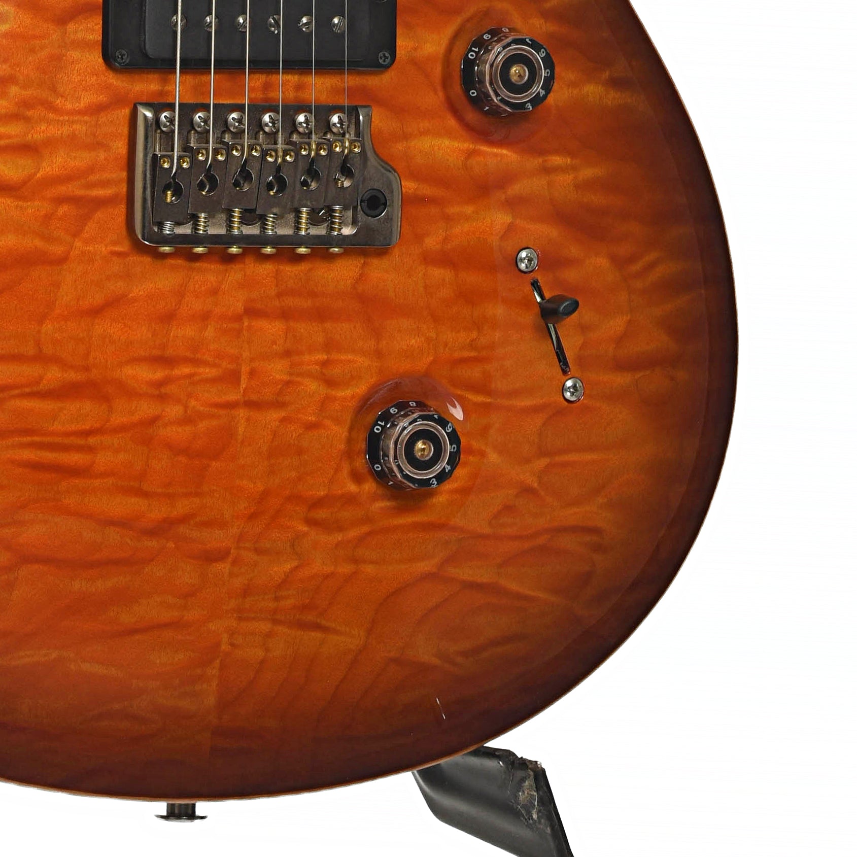 Bridge and Controls of PRS Custom 24 Quilted Maple 10-Top Fatback