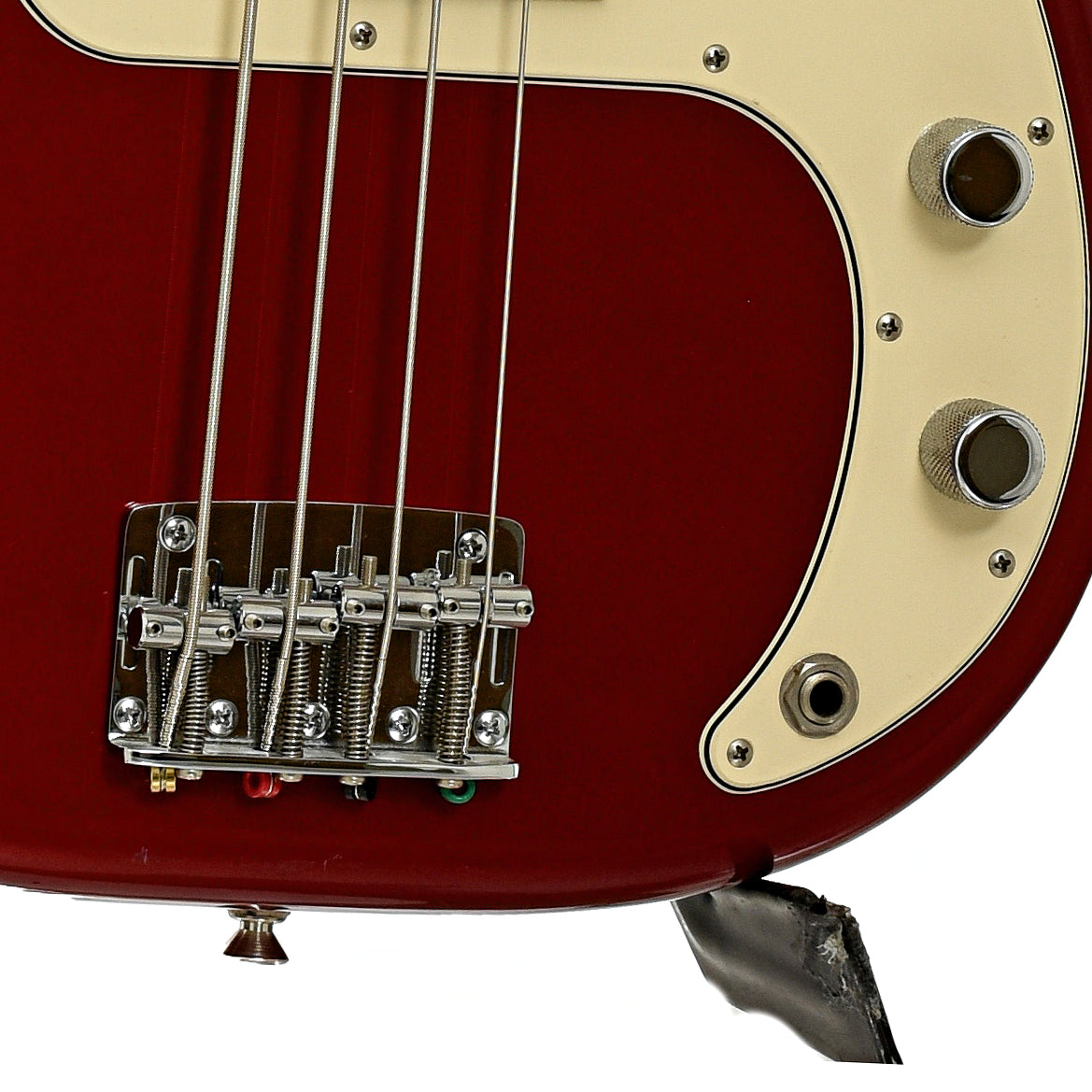 Bridge and controls of Fender Standard Precision Electric Bass