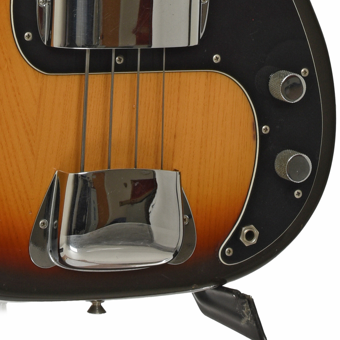 Bridge and controls of Fender Precision Fretless Electric Bass