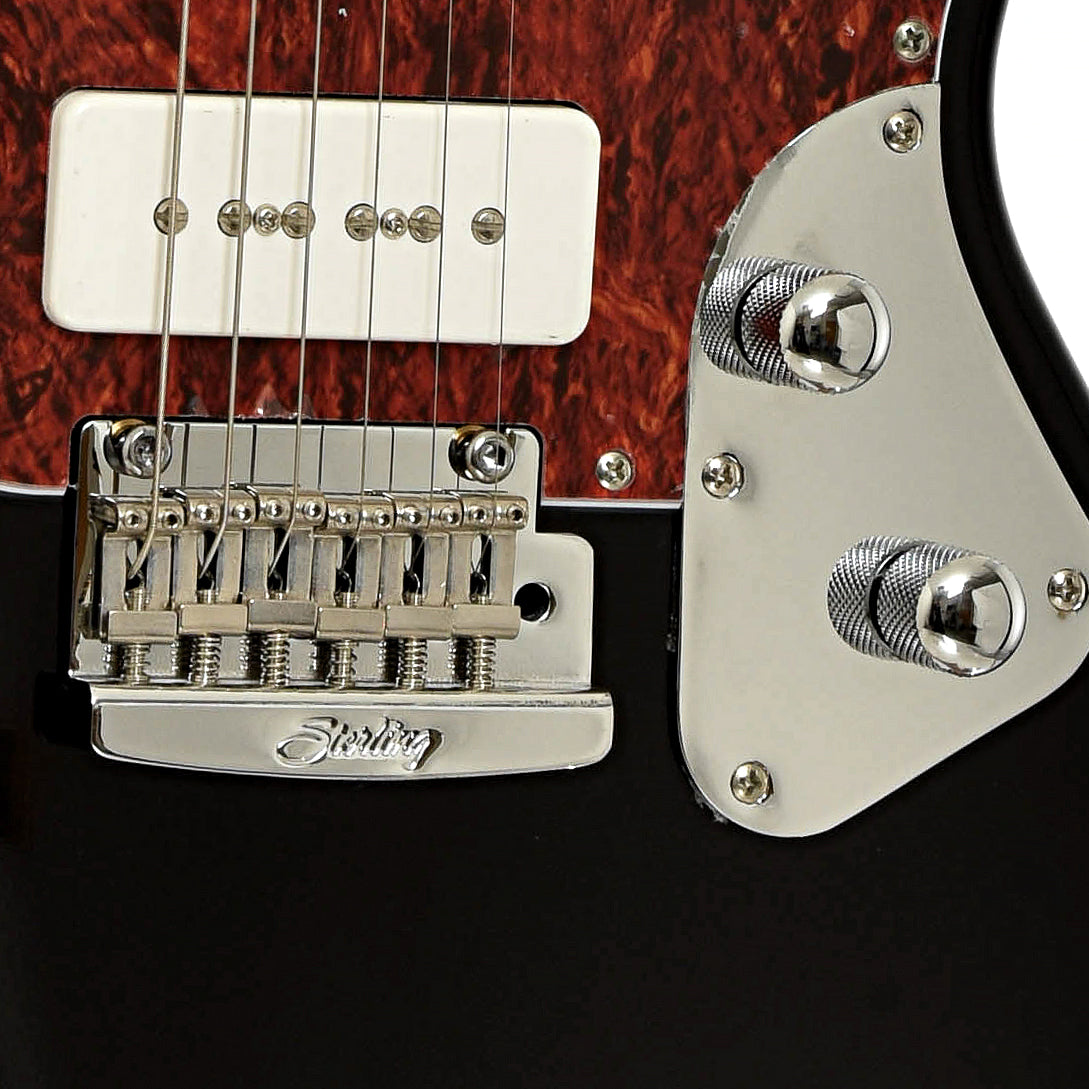 Bridge and controls of Sterling by Music Man StingRay Plus Electric Guitar, Black