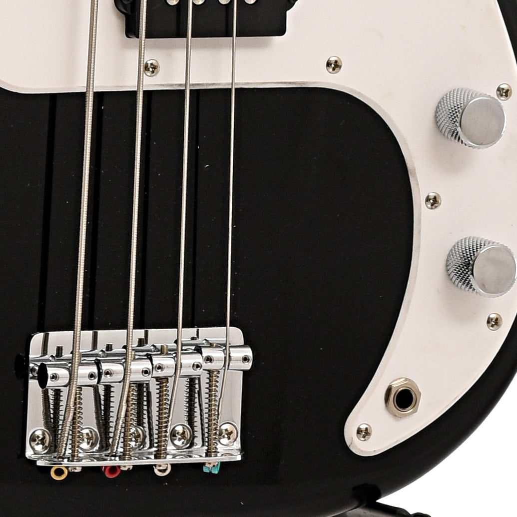 Bridge and controls of Squier Sonic Precision Bass, Black