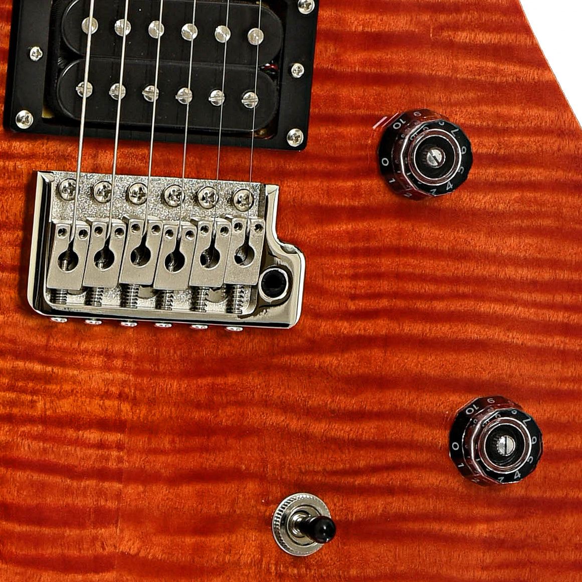 Bridge and controls of PRS SE CE24 Electric Guitar, Blood Orange