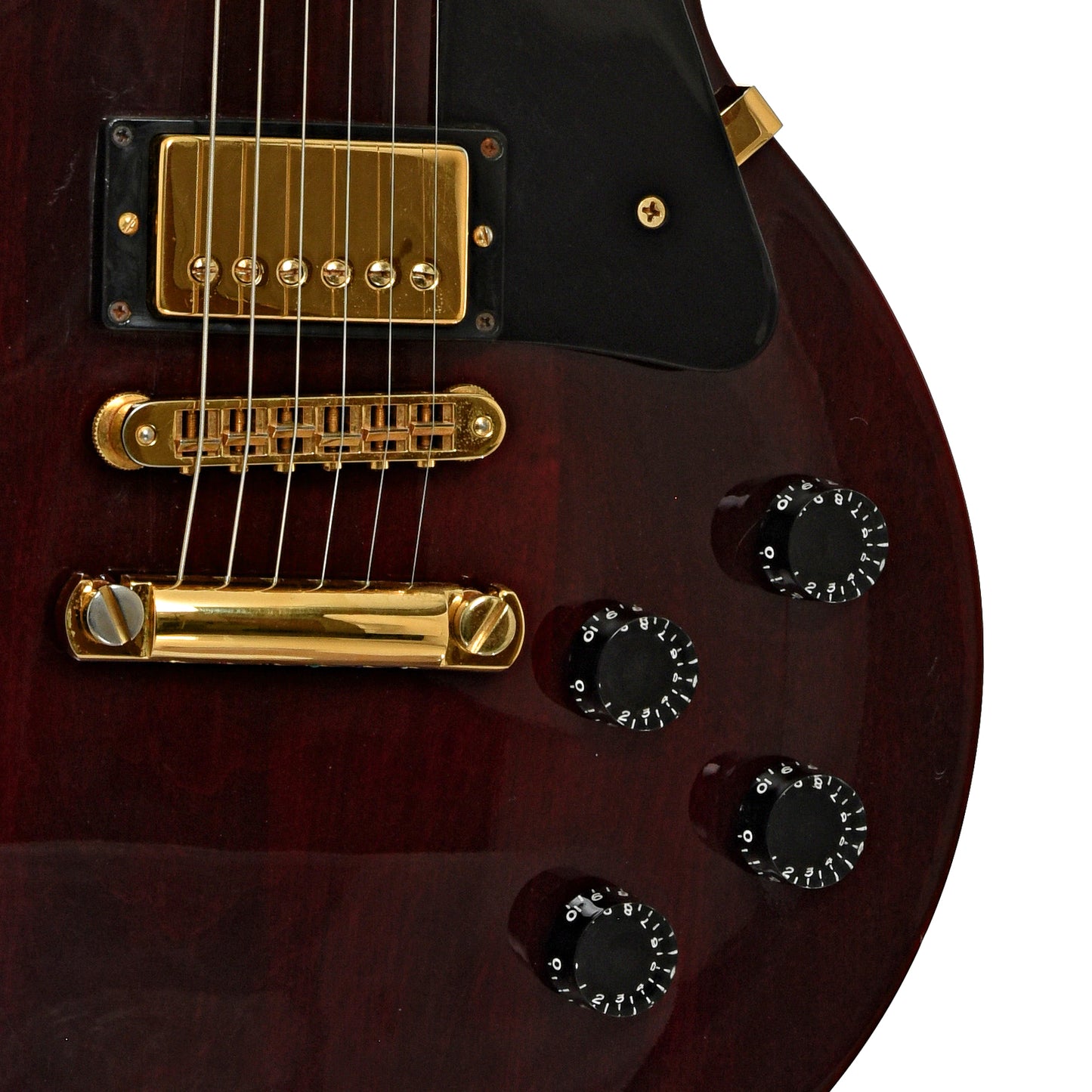 Bridge and controls of Gibson Les Paul Studio Electric Guitar