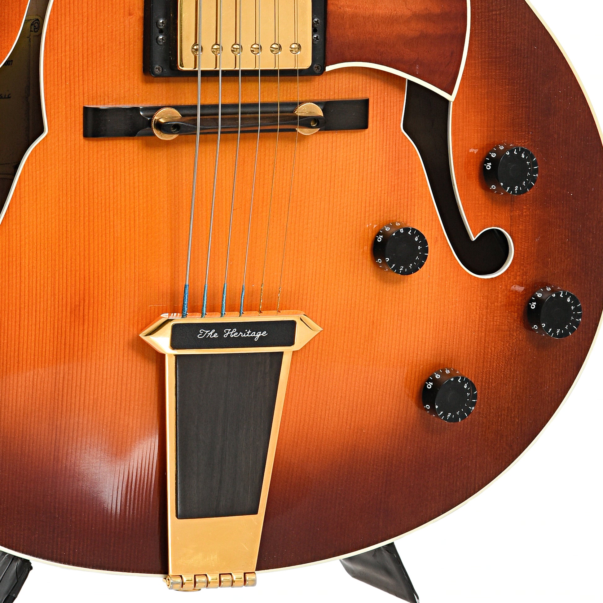 Tailpiece, bridge and controls of Heritage Eagle Classic Hollowbody Electric Guitar (1992)