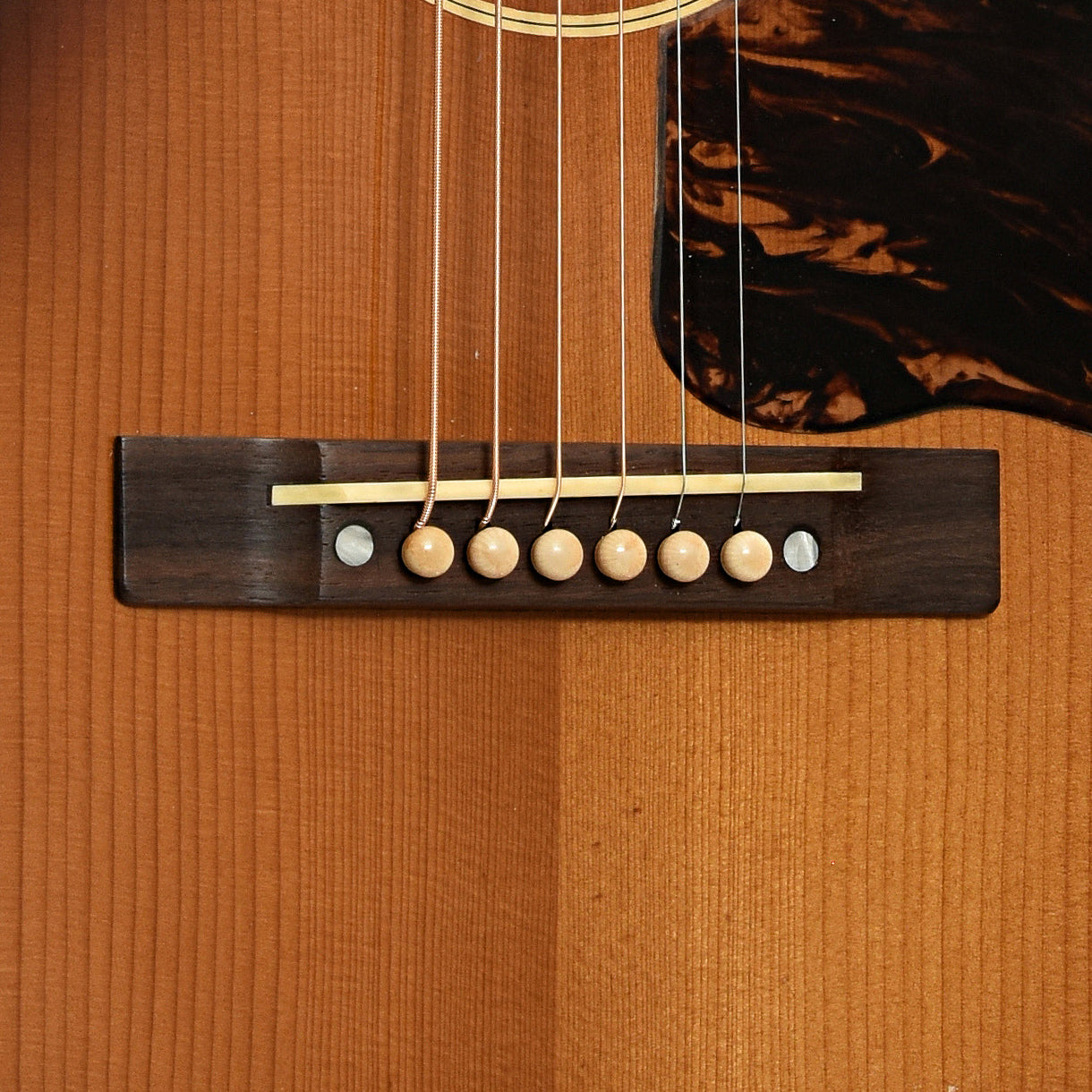Bridge of Pre-War Guitars Co. Slope Shoulder Dreadnought Acoustic Guitar, Shadetop, Level 1.5 Aging