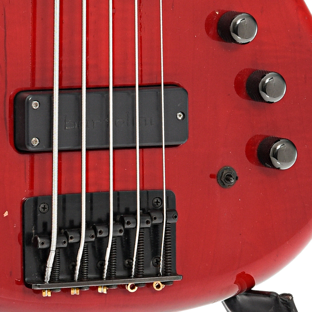 Bridge and controls of Pedulla Thunder Bolt 5-String Electric Bass