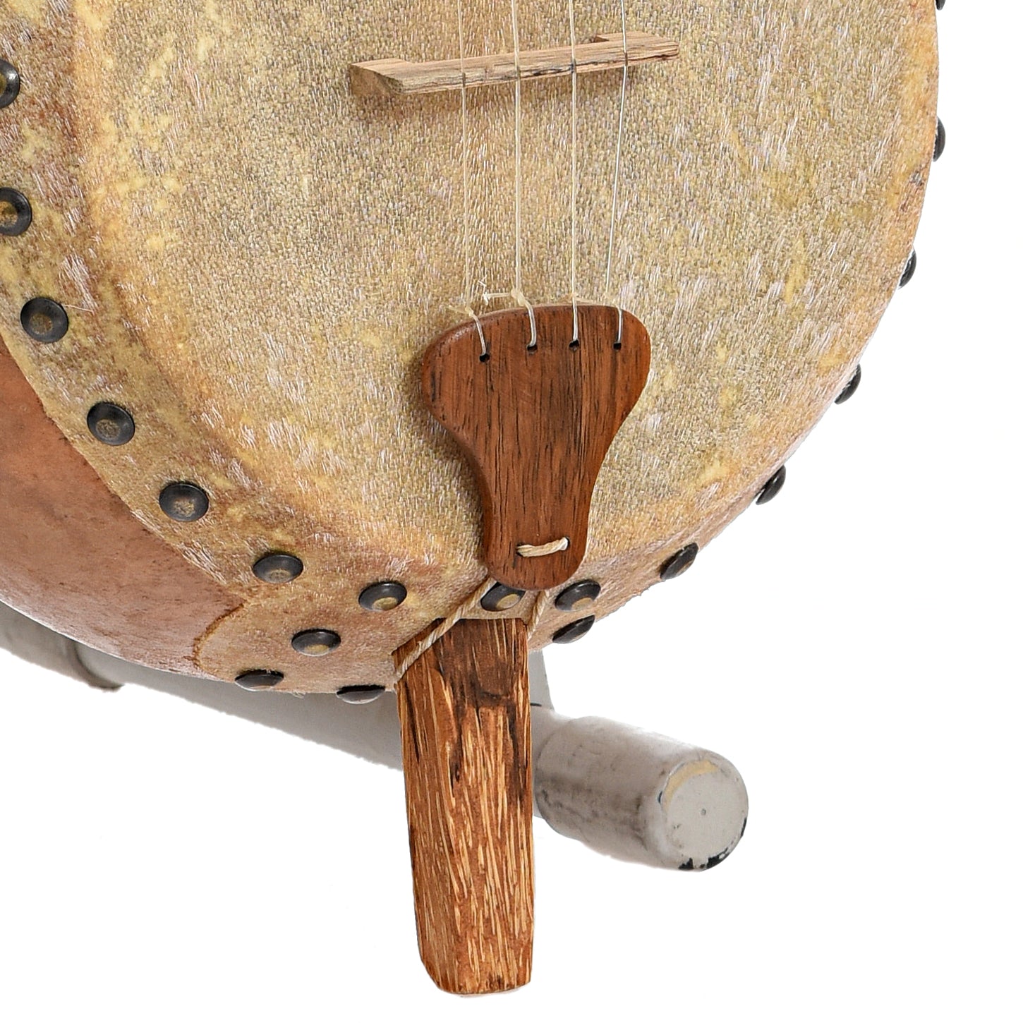 Bridge,  tailpiece and end pin of Menzies Fretless 4-String Gourd Banjo #509