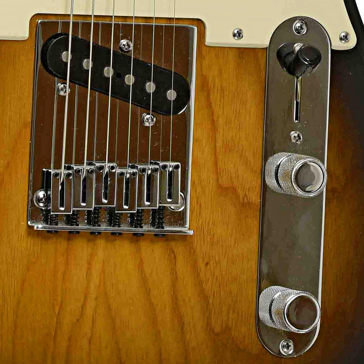 Bridge and controls of Fender American Deluxe Ash Telecaster Electric Guitar 
