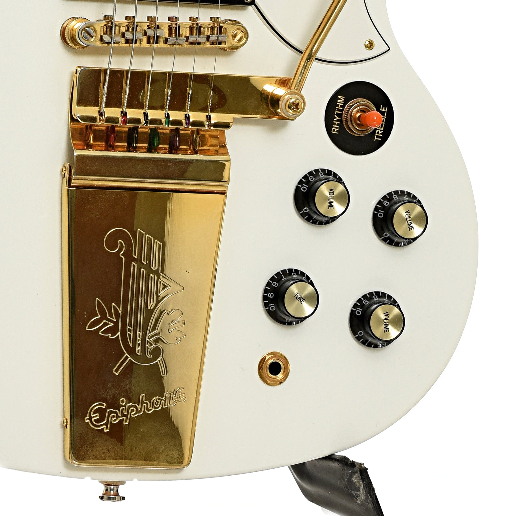 Bridge and controls of Epiphone Les Paul Custom (SG) 61' Limited Edition