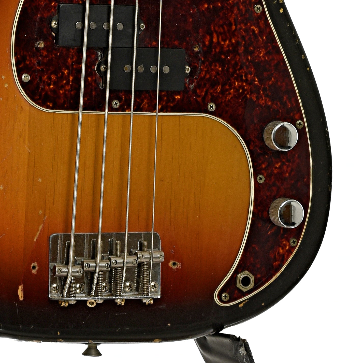 Bridge and controls of Fender Precision Electric Bass 