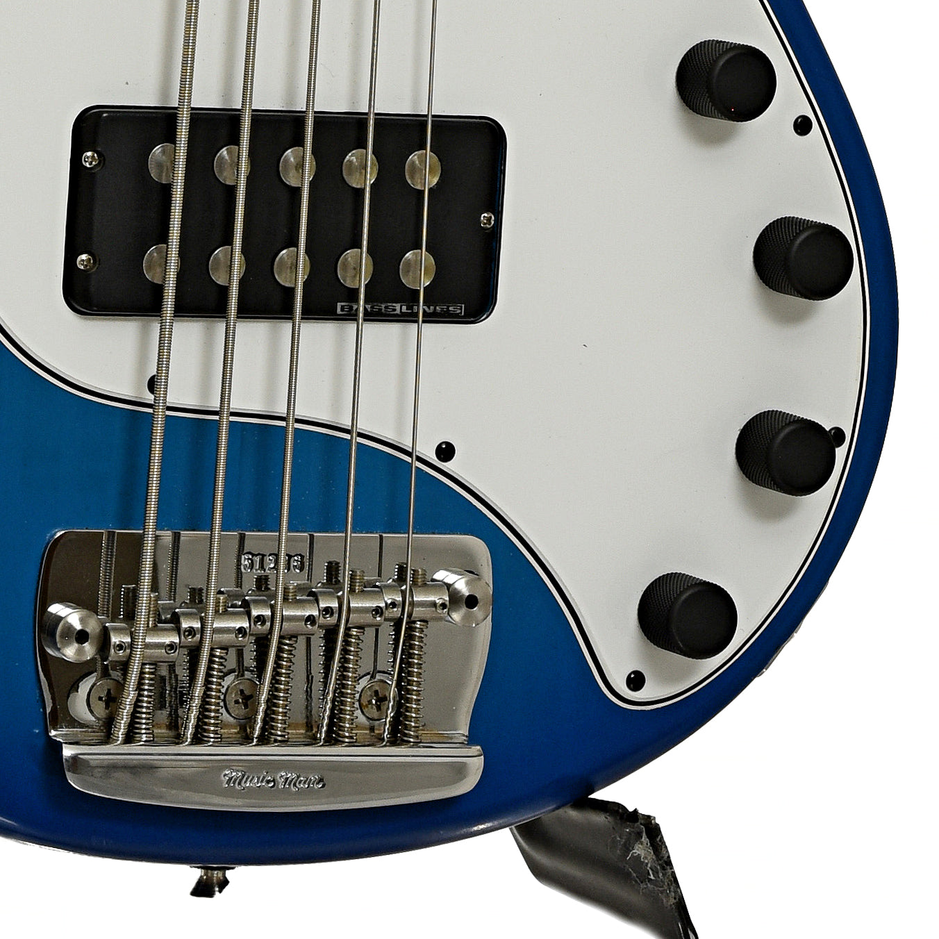 Bridge and controls of Ernie Ball Music Man Stingray 5 Electric Bass