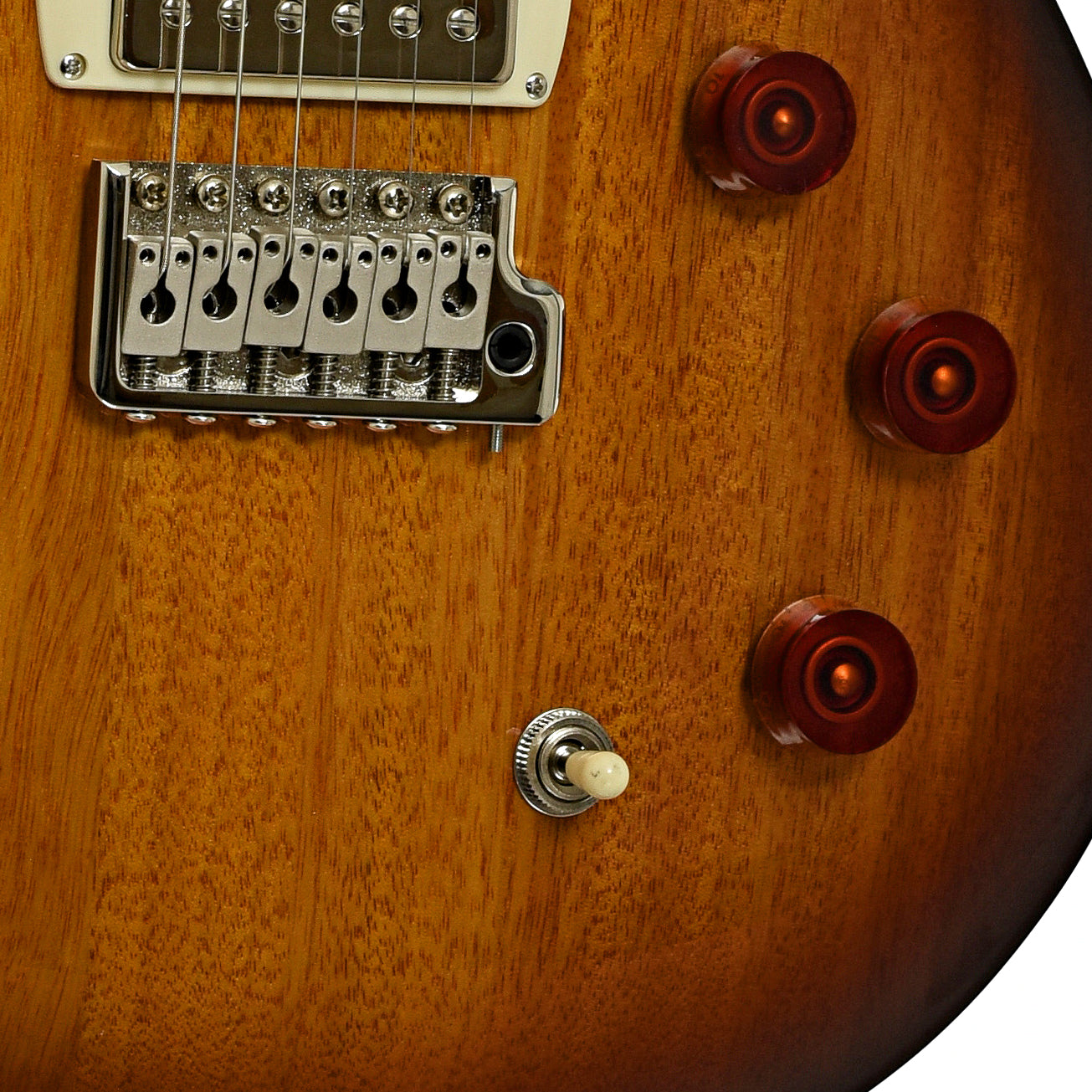 Bridge and controls of PRS SE DGT Standard McCarty Tobacco Sunburst Electric Guitar