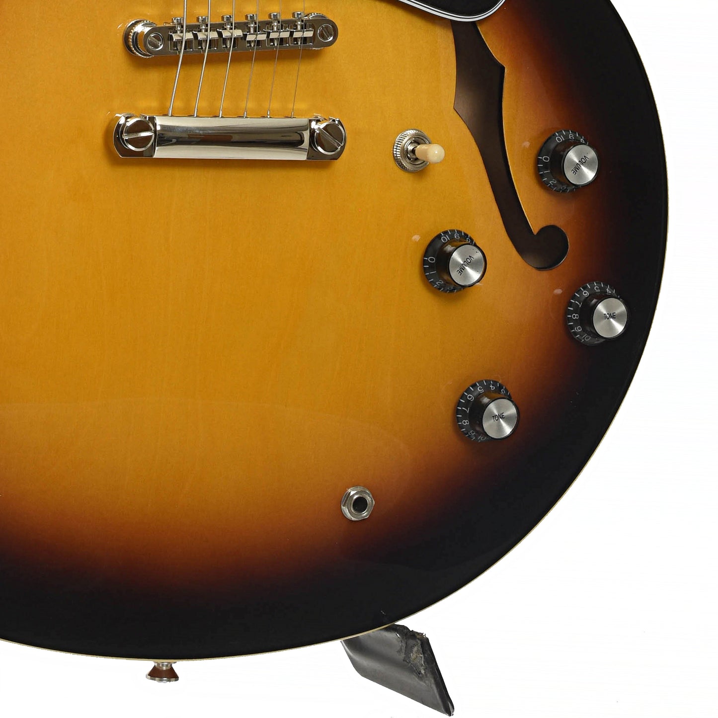 Bridge and controls of Epiphone ES-335 Semi-Hollowbody Electric Guitar, Vintage Sunburst