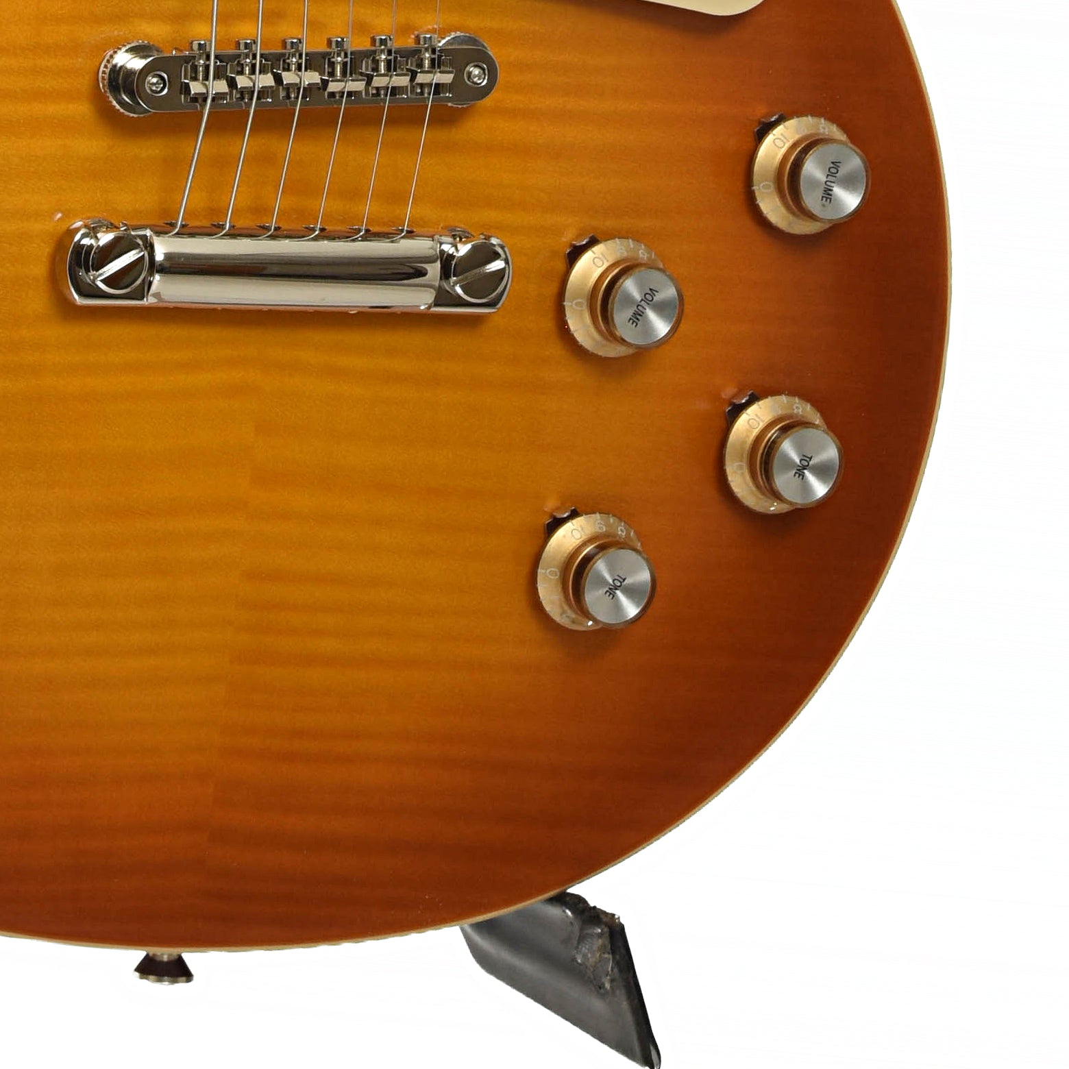Bridge and controls of Epiphone 1960 Les Paul Standard Reissue Electric Guitar & Case, Iced Tea Burst