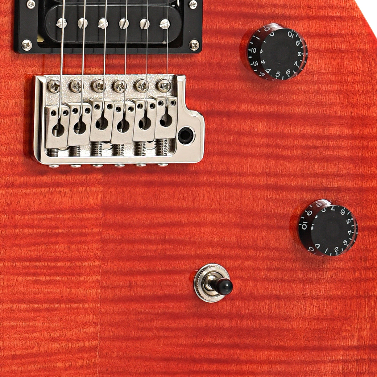 Bridge and controls of PRS SE CE24 Electric Guitar, Blood Orange