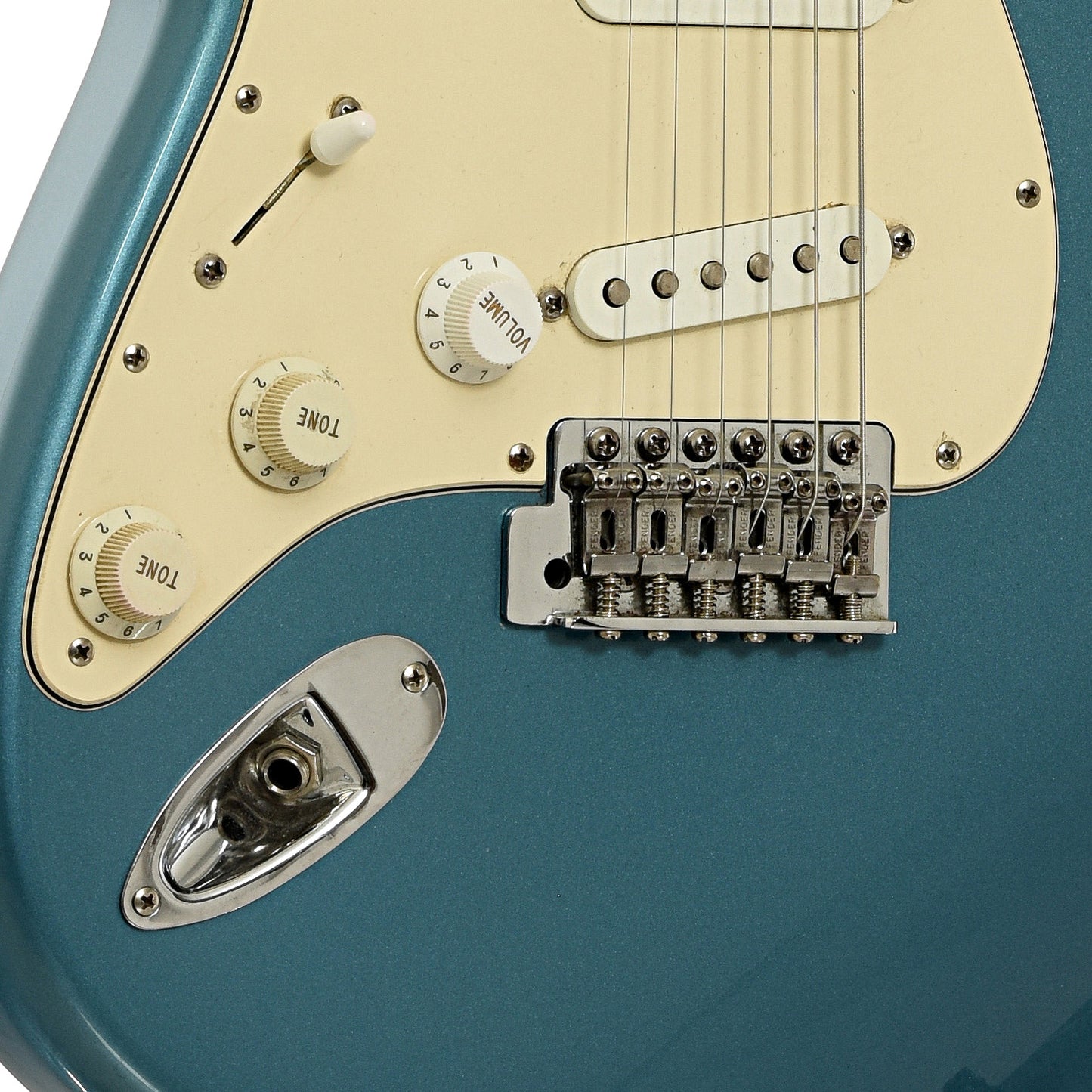 Bridge and controls of Fender Standard Stratocaster Electric Guitar 