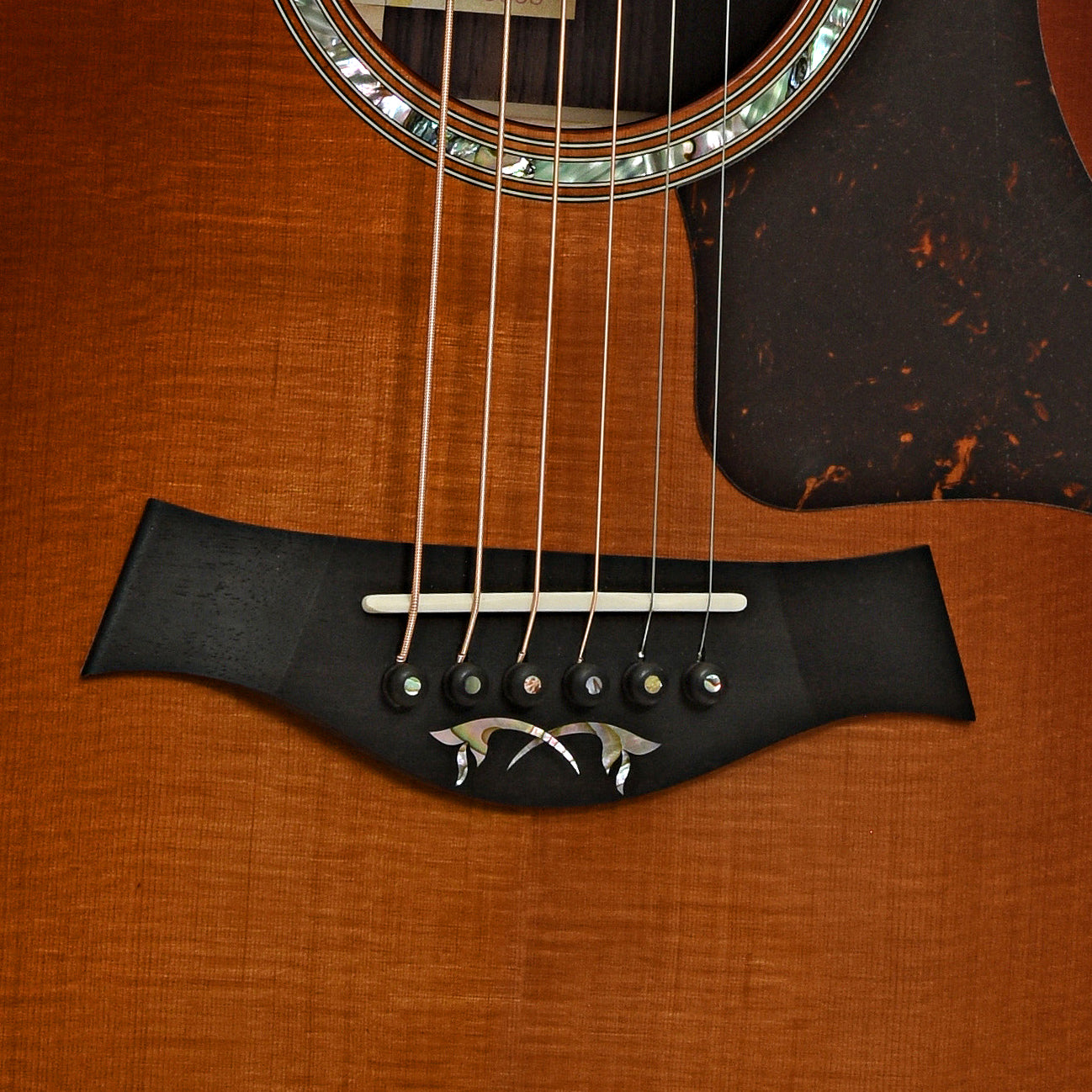 Bridge of Taylor Legacy 810e Special Edition Heritage Burst Acoustic Guitar & Case