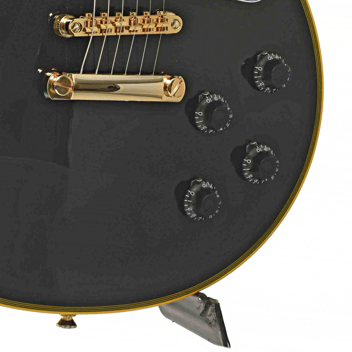 Tailpiece, Bridge and Controls of Epiphone Joe Bonamassa Black Beauty Les Paul Custom Electric Guitar
