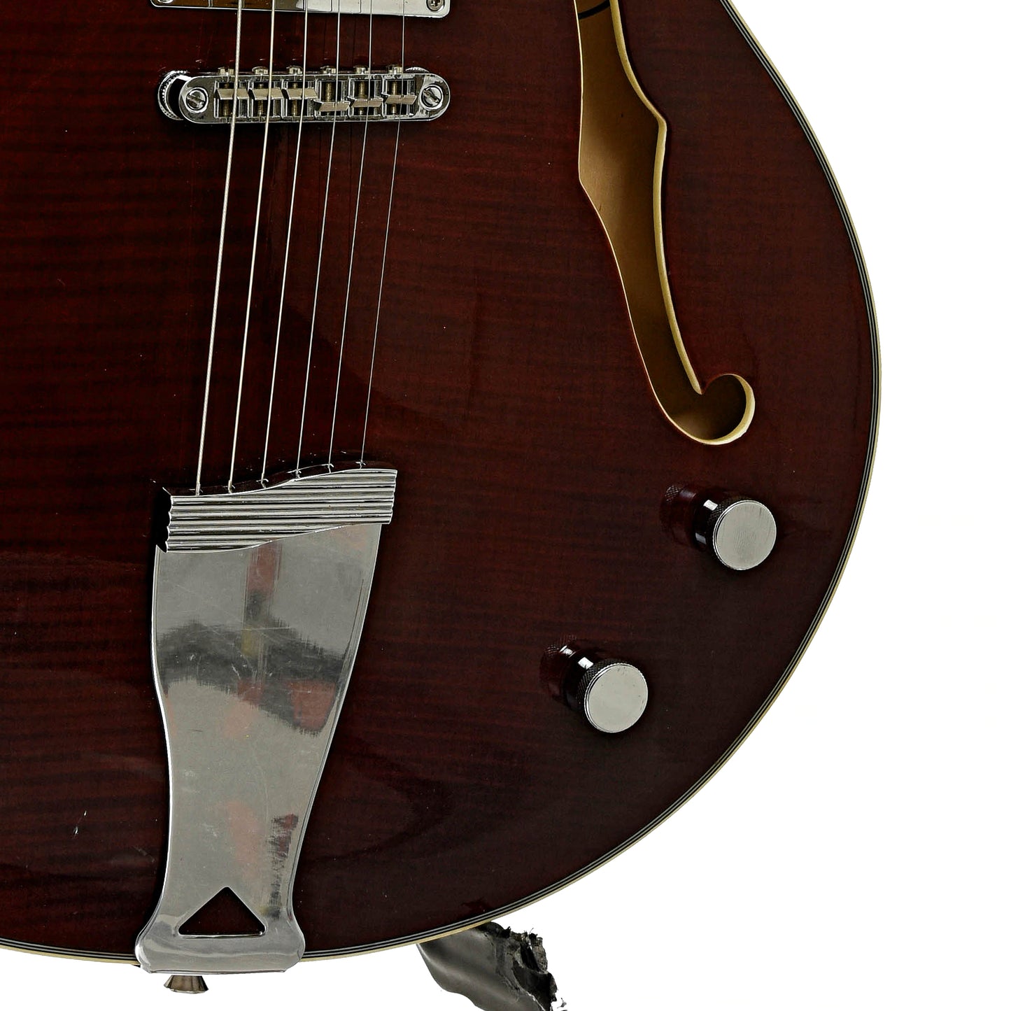 Bridge and controls of Eastwood Classic 6 Semi-Hollowbody Electric Guitar