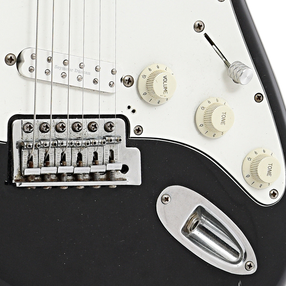 Bridge, bridge pickup and controls of Fender Stratocaster Standard Electric Guitar (c.1992-93)
