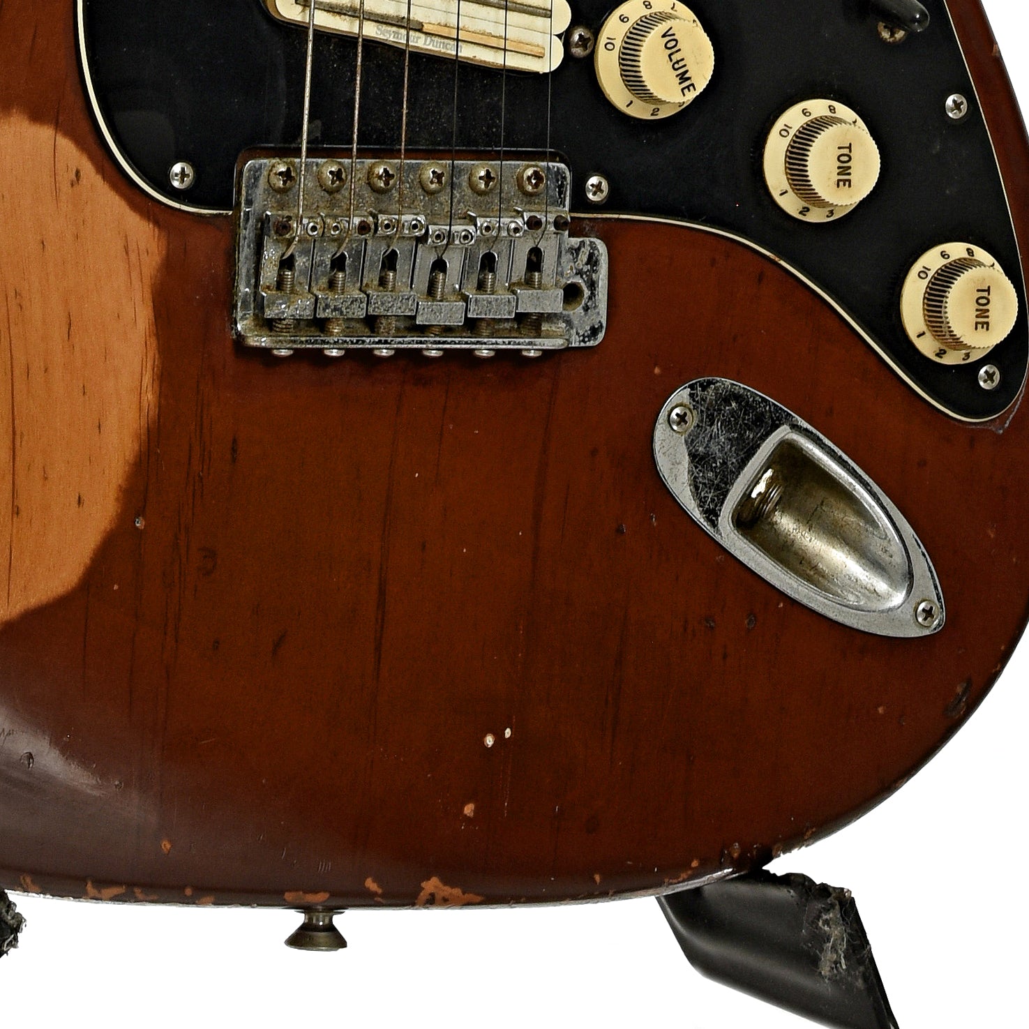 Bridge and controls of Fender Stratocaster Electric Guitar